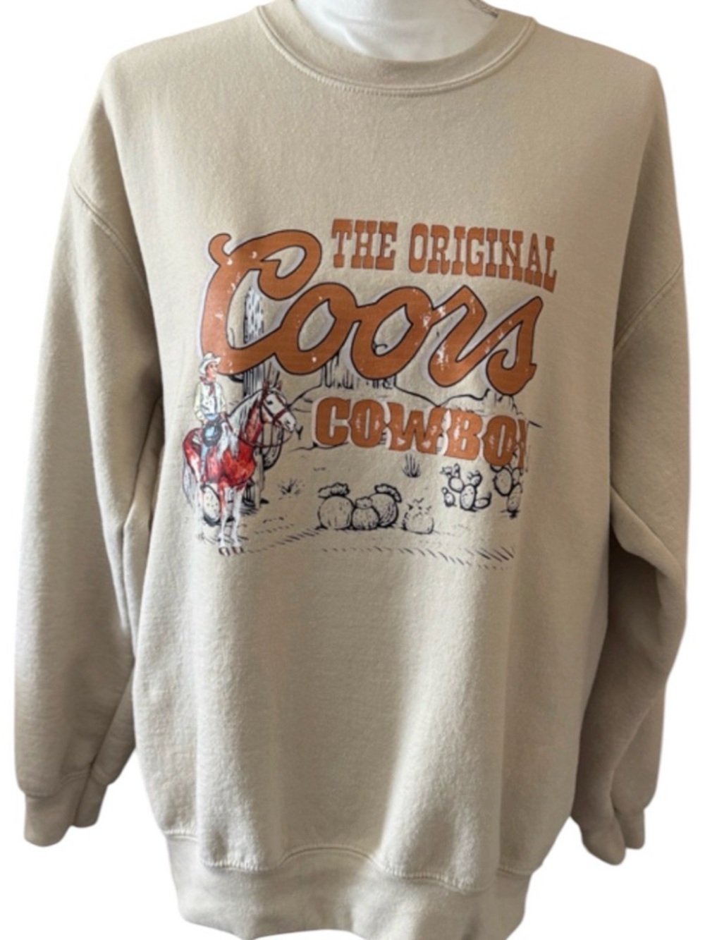 Gildan Beige "Coors Cowboy" Graphic Crewneck Sweatshirt